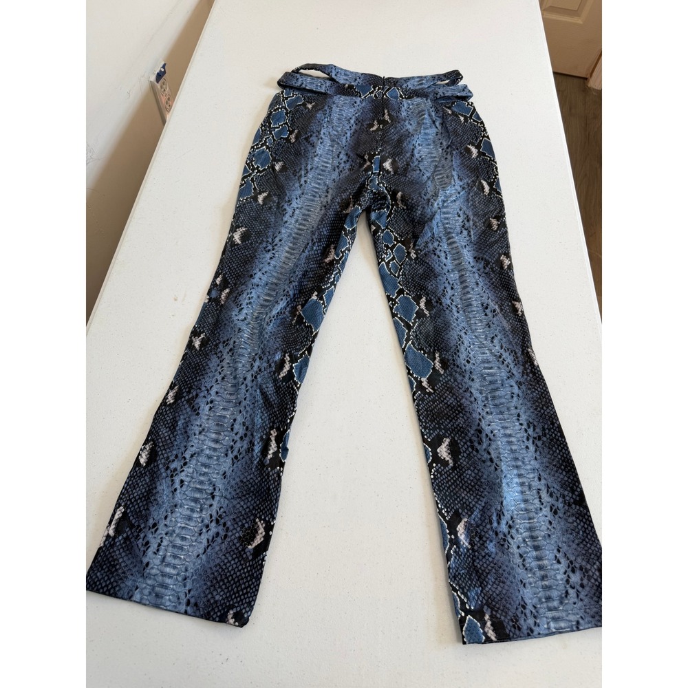 Camila Coelho Blue Snakeskin Print Cut-Out Waist Straight Leg Pants Small